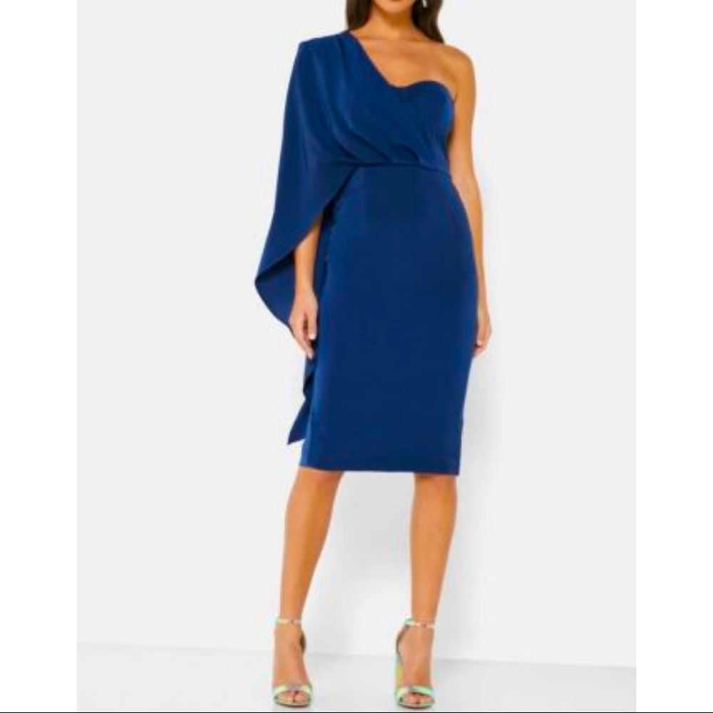 Lavish Alice Blue One-Shoulder Midi Dress